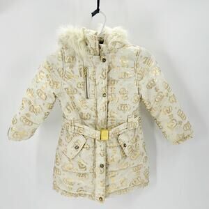 BabyDoll hold cream gold fur trimmed hood belt buckle waist Y2K kids sz 6x 90s